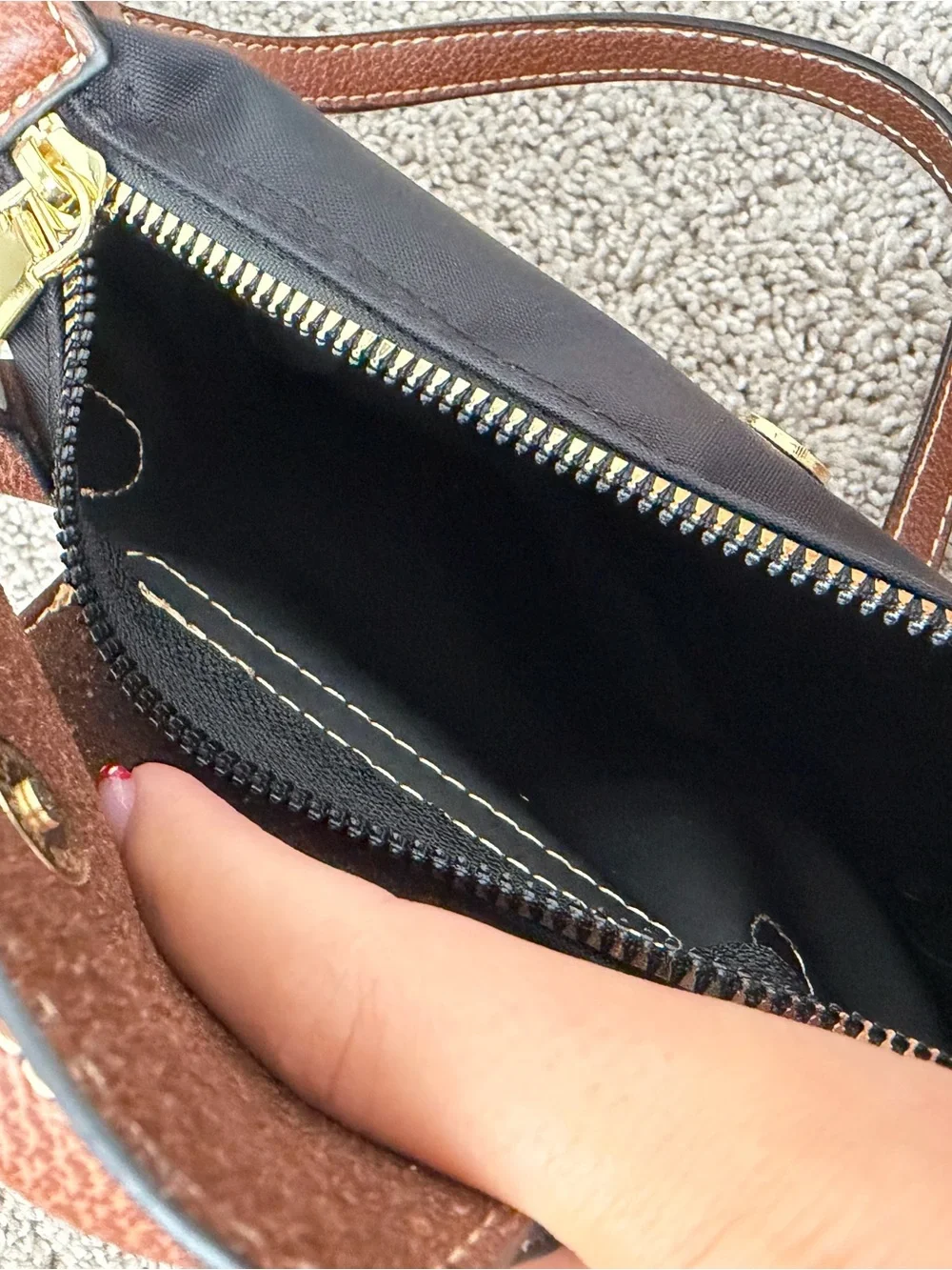 Black and Brown Compact Crossbody Bag with Adjustable Strap